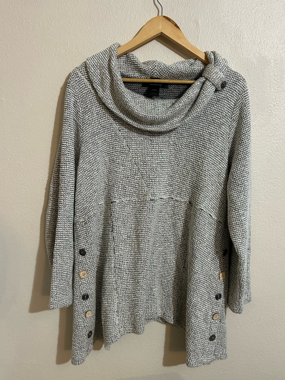 Ali Miles Cozy Gray Cowl Neck Women's Tunic Sweater Lagenlook Artsy 1X Button